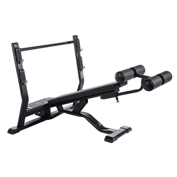 Olympic Decline Press Bench. Aid platform and safety catch for the bars
