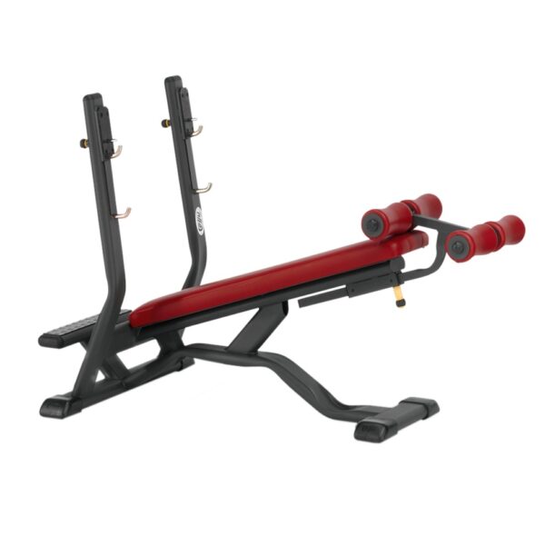 Decline Press Bench. Aid platform and safety catch for the bars